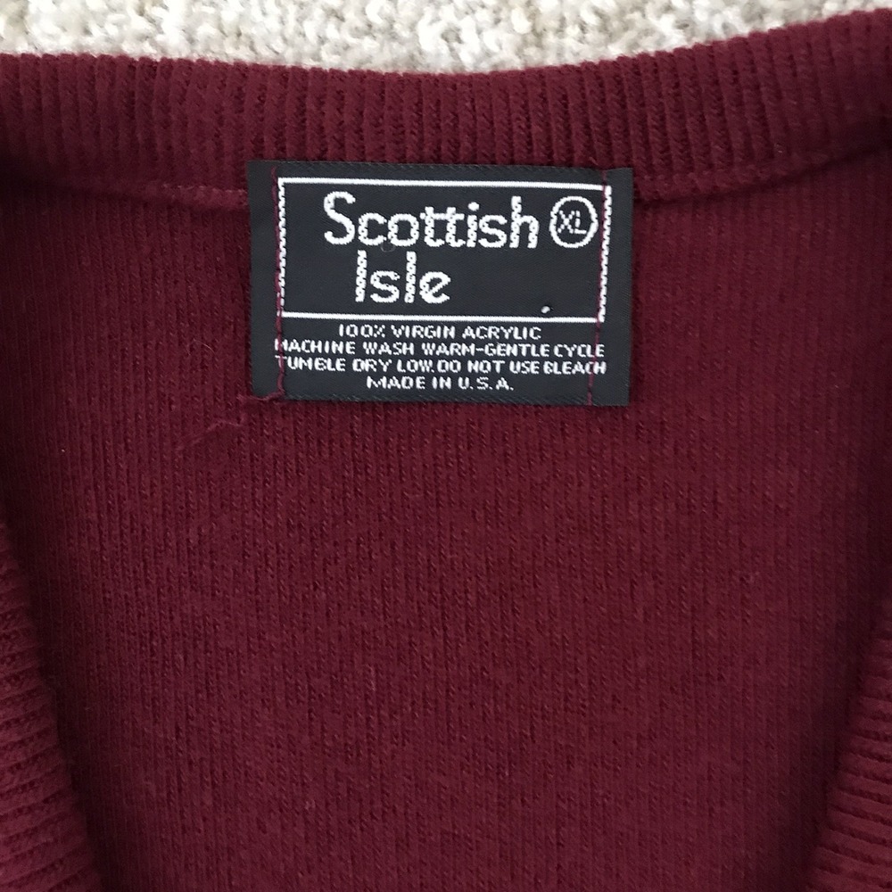 Vintage Scottish Isle Sweater XL Burgundy 100% Virgin Acrylic Union Made USA - Picture 4 of 11